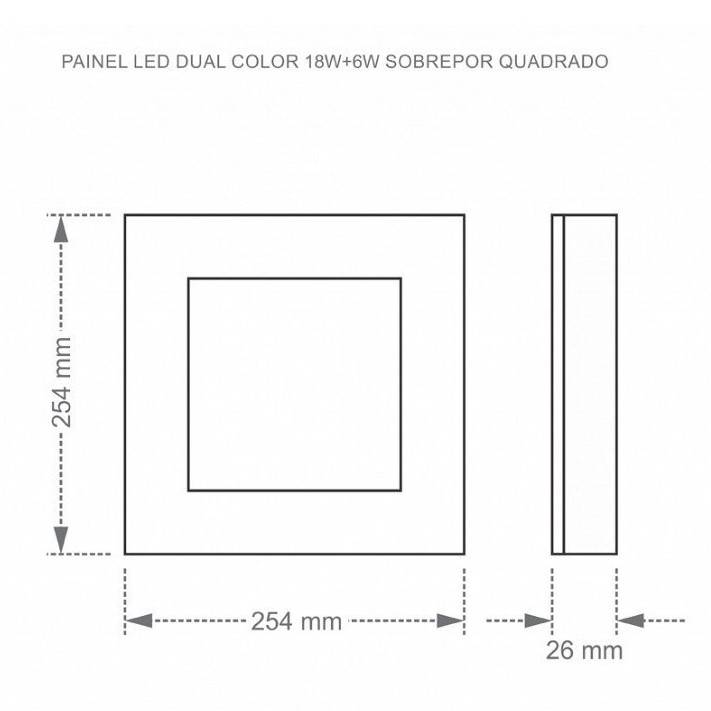 Luminaria Plafon Painel Led Taschibra Quadrado Sobrepor Dual Color 18W + 6W