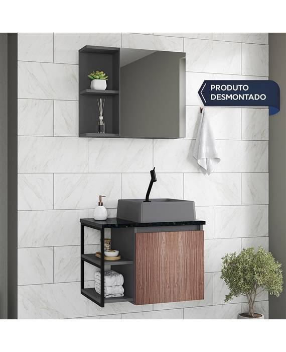 Conjunto Gabinete com Espelheira Gaam 60cm Tisza Suspenso Tinto