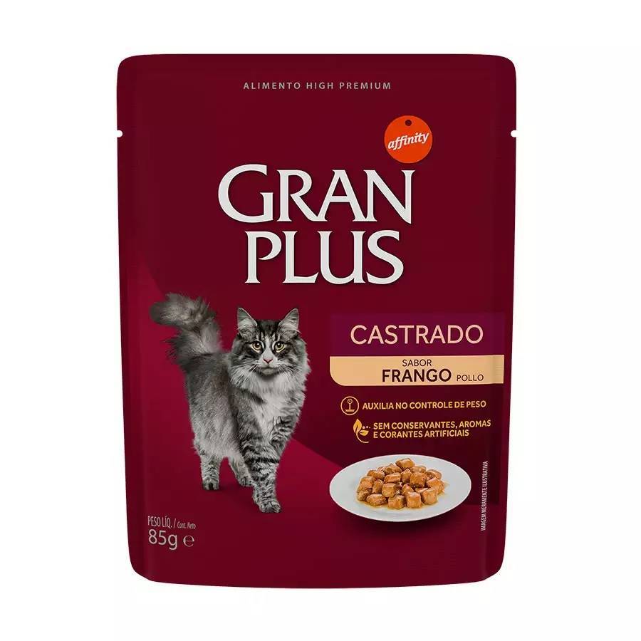 Alimento Úmido Sachê Gran Plus Gatos Castrados Frango 85g - Aupetmia Petshop