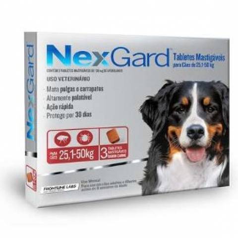 Antipulgas Nexgard Cães 25,1 à 50kg 3 Tablete - Aupetmia Petshop