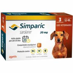 Antipulgas Simparic 20 mg 5,1 Kg - 10 Kg c/ 3 comprimidos