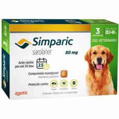 Antipulgas Simparic 80mg 20,1 - 40 Kg c/ 3 comprimidos