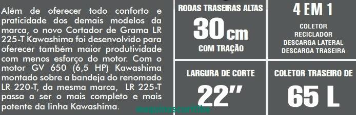 Máquina de cortar grama kawashima LR225-T a gasolina 4 tempos 6,5HP com tração e recolhedor