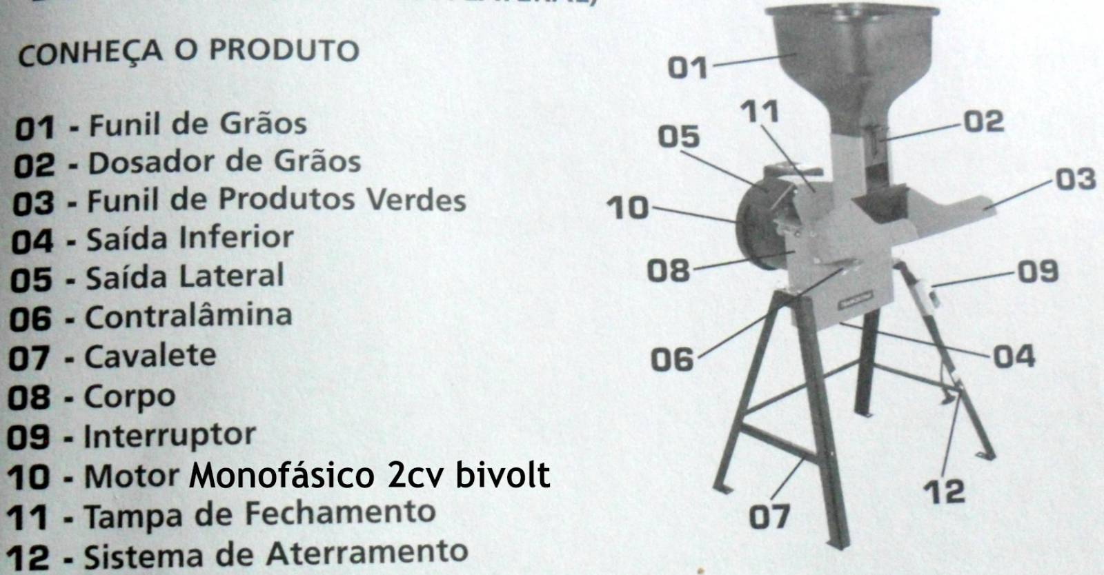 Triturador forrageiro Tramontina motor elétrico monofásico 2cv 2 martelos 2 lâminas