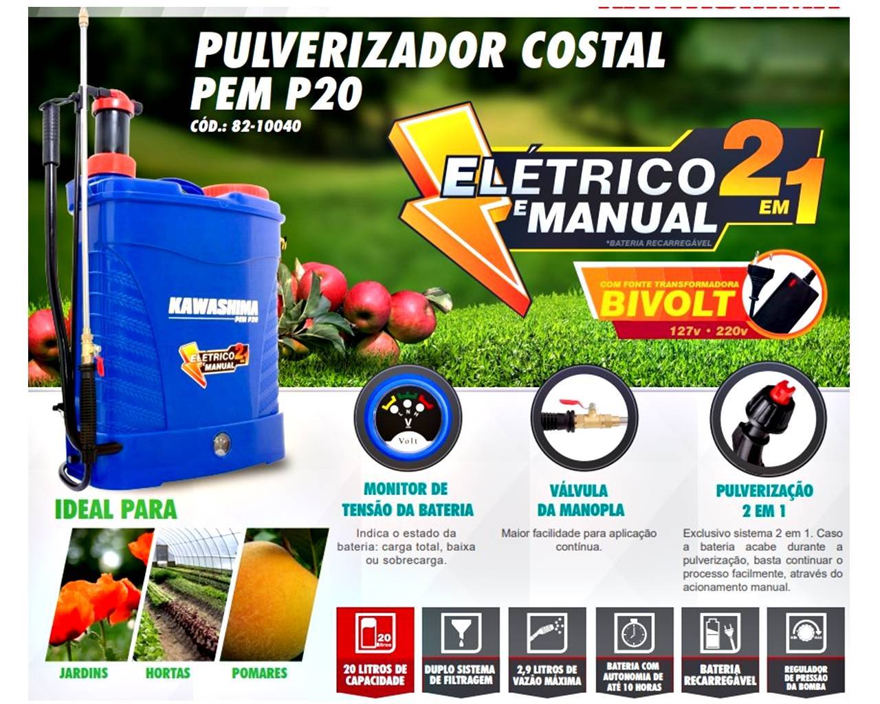 Pulverizador Costal Elétrico 20 Litros