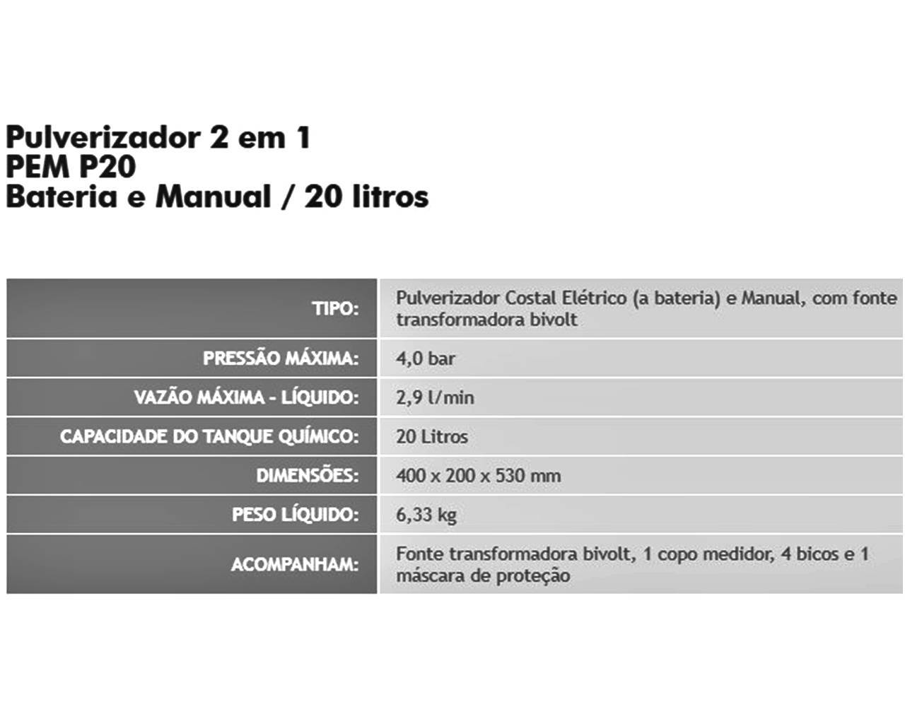 Pulverizador Costal Elétrico 20 Litros