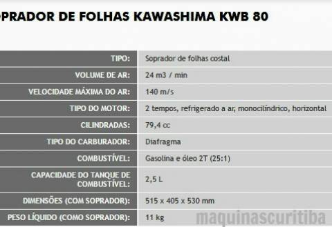 Soprador de folhas costal a gasolina Kawashima KWB80