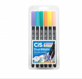 Kit Caneta CiS Dual Brush Pastel c/ 6 Cor Aquarelável