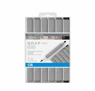 Kit Cis Graf Duo Brush Tons de Cinza C/ 6