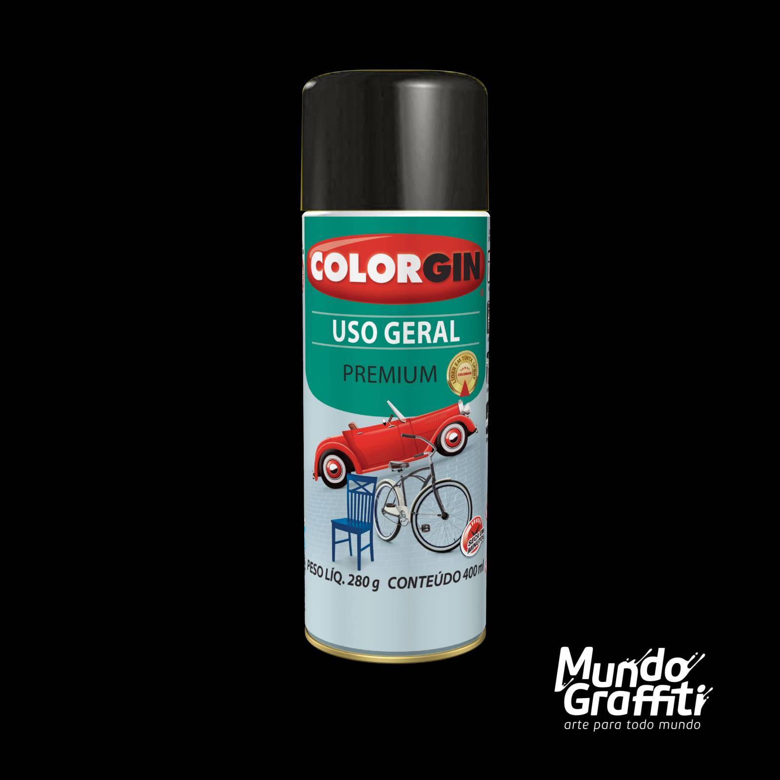 Tinta Spray Colorgin Uso Geral 54021 Preto Semi Brilho400ml - Mundo Graffiti