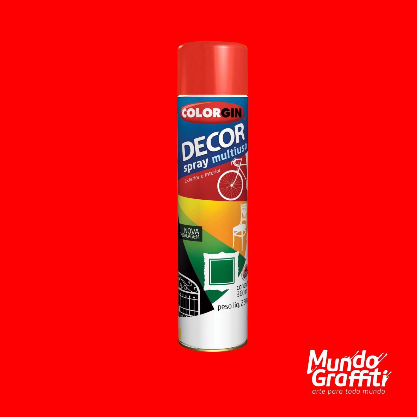 Tinta Spray Colorgin Decor 8761 Vermelho Brilhante 360ml - Mundo Graffiti
