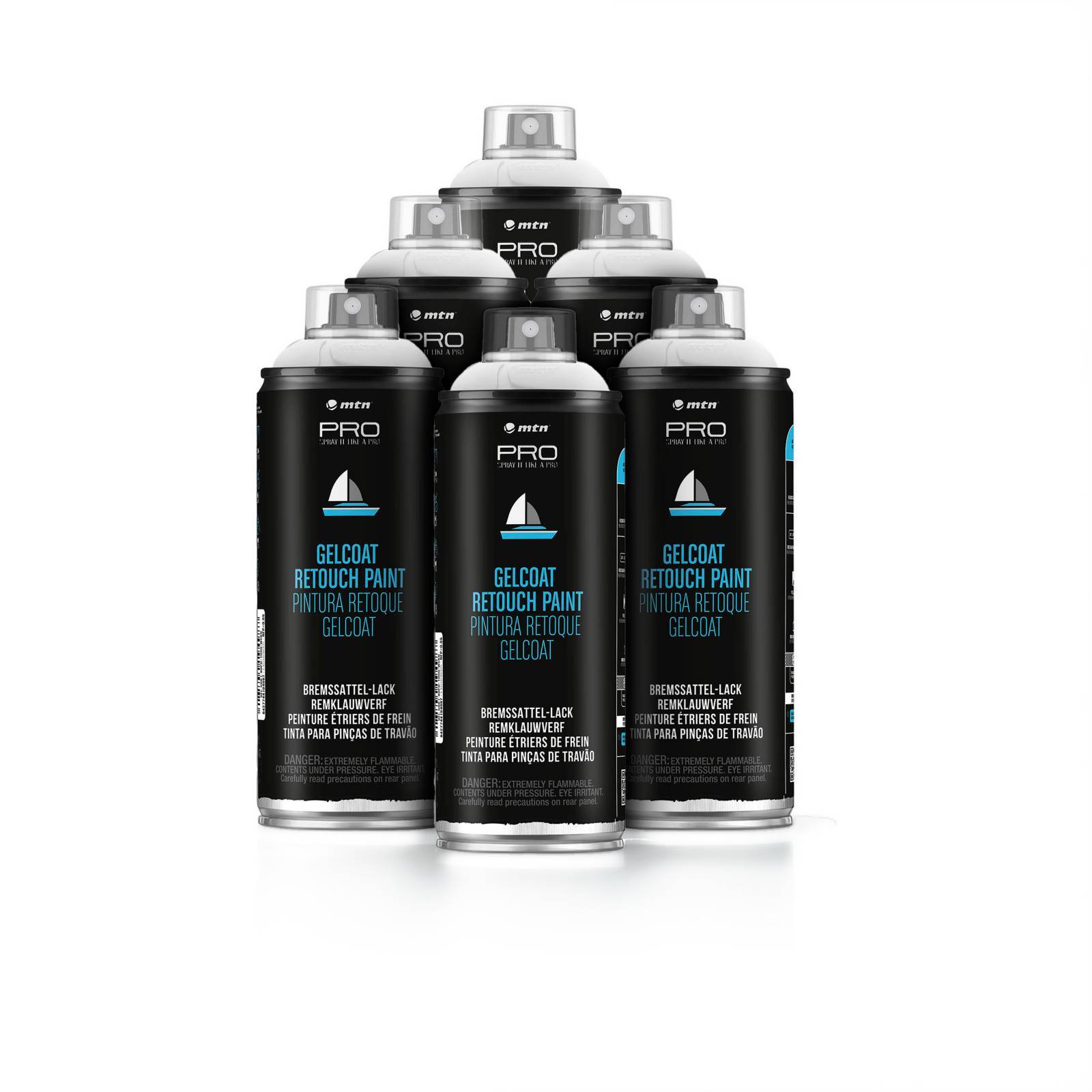 Kit 6 latas Gel Coat Spray MTN Retoque de Fibra - Mundo Grafite