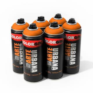 Caixa c/6 Tinta Spray Colorgin Arte Urbana 967 Laranja Tangerina fosco 400ml 