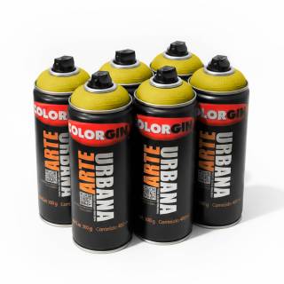 Caixa c/6 Tinta Spray Colorgin Arte Urbana 914 Amarelo Limão fosco 400ml