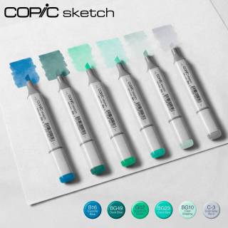 kit copic sketch com 6 canetas - Boreal Azul-Verde
