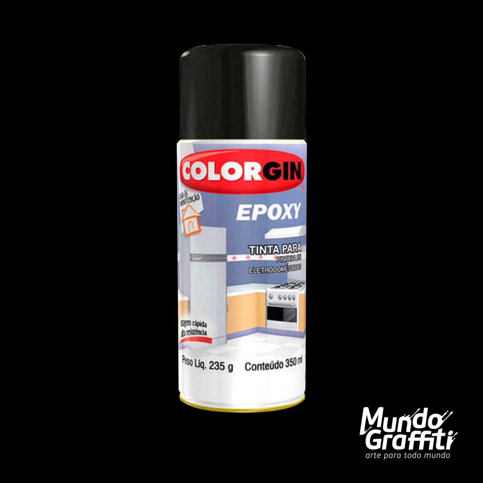 Tinta Spray Epoxi 853 Preto Brilhante 350ml Mundo Graffiti