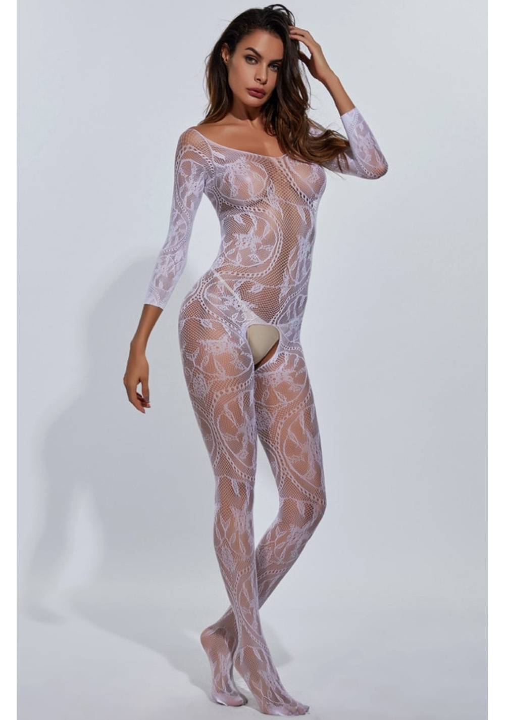Lingerie Porno Babydoll Virilha Aberta Branco - Sul Acessorios