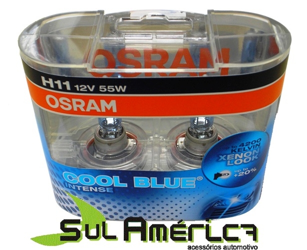 JOGO LAMPADA H11 12V 55W SUPER BRANCA COOL BLUE INTENSE ANTI NEBLINA 4.200K (2PÇ)