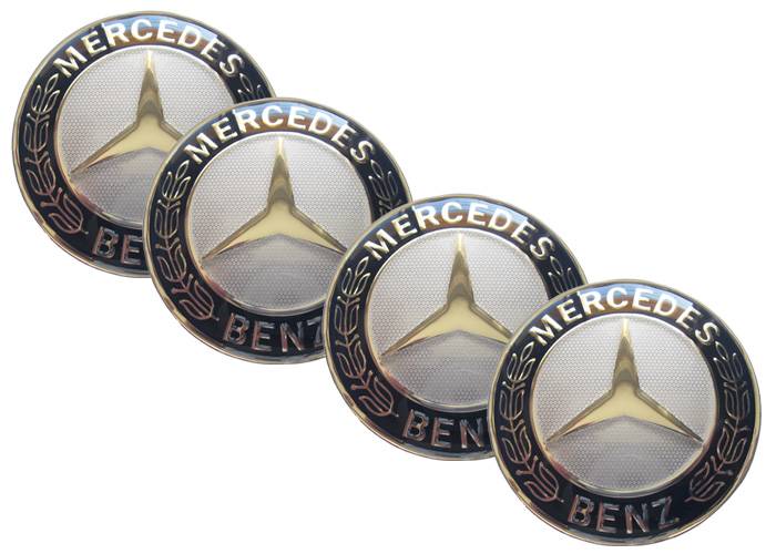 EMBLEMA RODA MERCEDES BENZ PRATA 58mm AUTO RELEVO 4PEÇAS