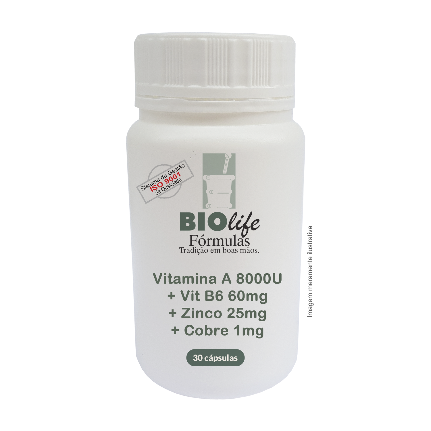 Vitamina A 8000U + Vit B6 60mg + Zinco 25mg + Cobre 1mg com 30 cápsulas - BioLife