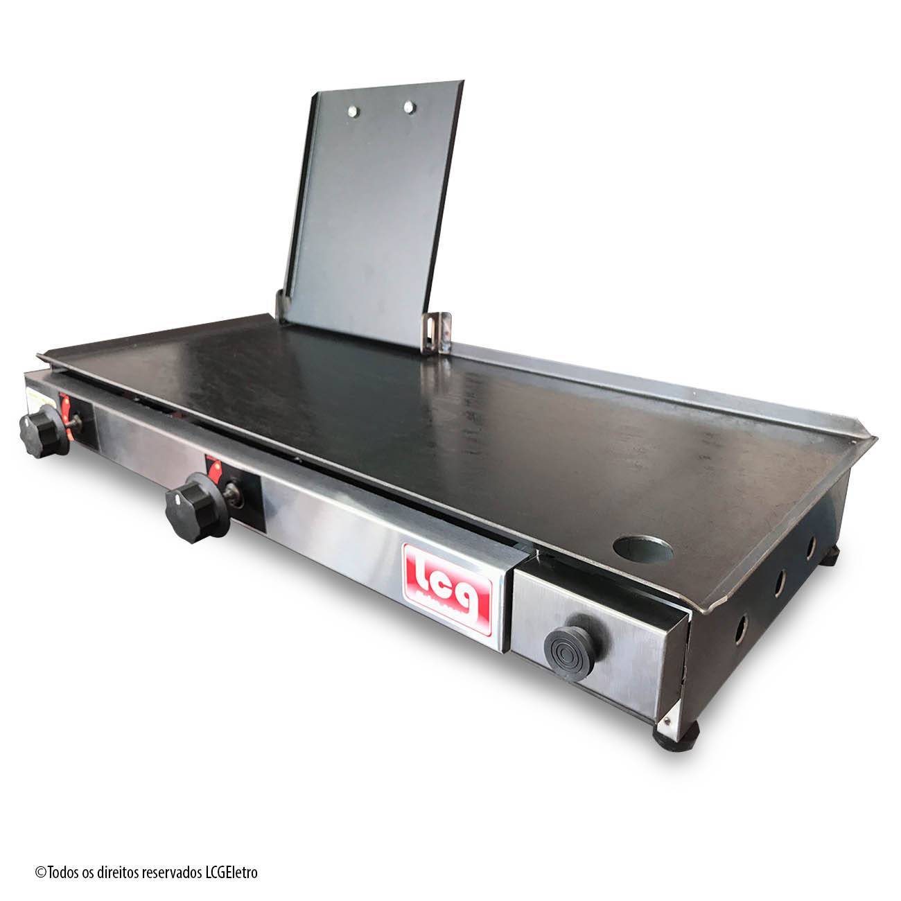 Chapa Gás Lanche Hamburguer 2 Bocas 30x70 Com Abafador Prensa LCG + Kit Gás