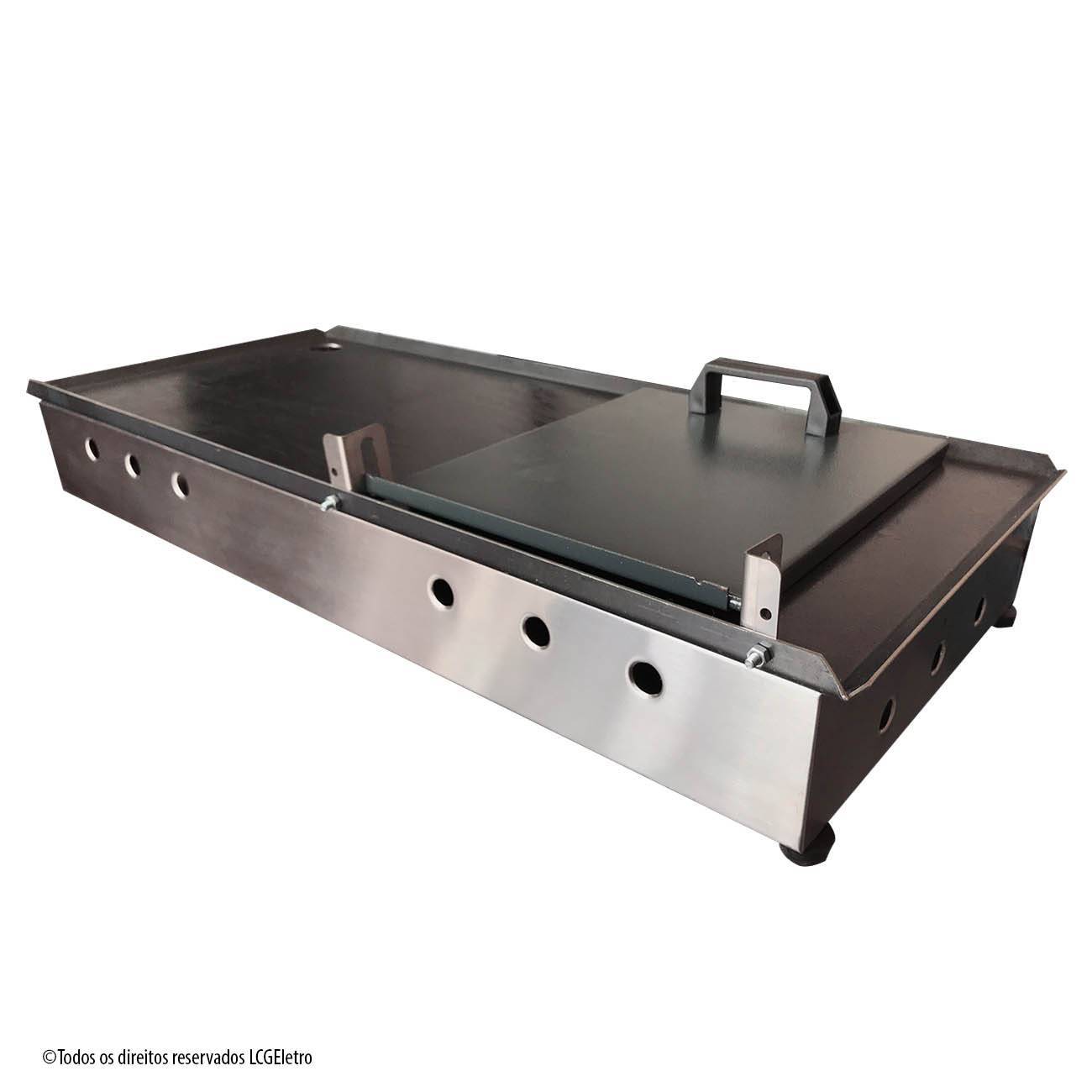 Chapa Gás Lanche Hamburguer 2 Bocas 30x70 Com Abafador Prensa LCG + Kit Gás