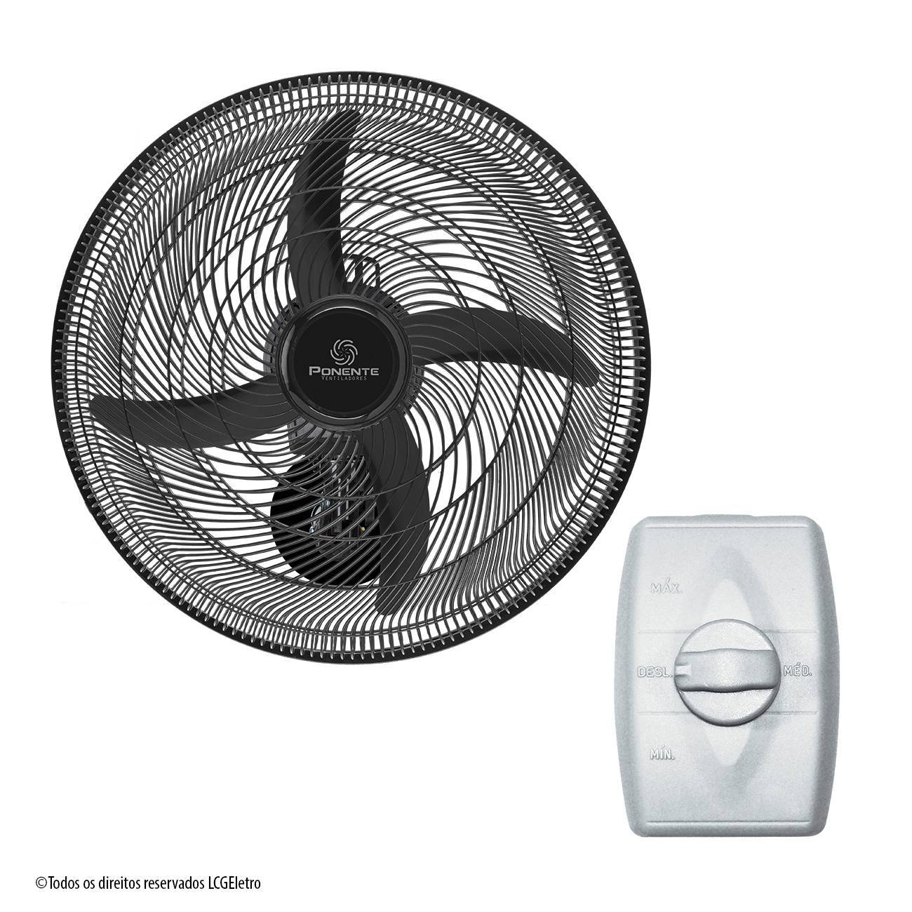 Ventilador de Parede Ponente Oscilante Preto Four 50cm 4 Pás