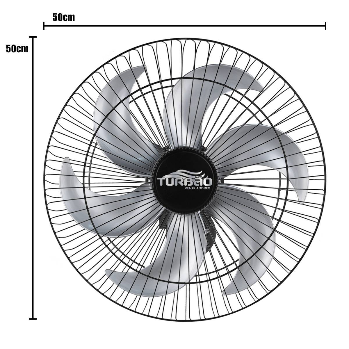 Ventilador de Parede Oscilante 50cm Preto/Prata Turbão 130W Bivolt