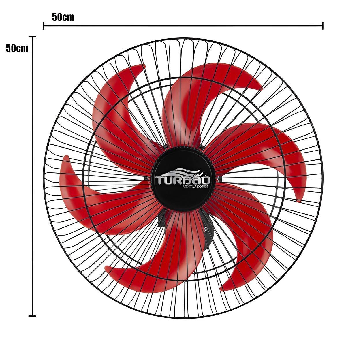 Ventilador de Parede Oscilante 50cm Preto/Vermelho Turbão 130W Bivolt