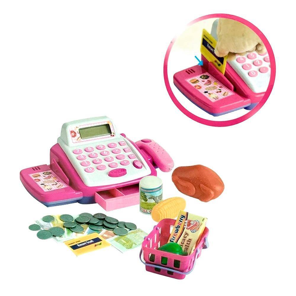 Caixa Registradora Infantil Calculadora Mercadinho Luz e Som Rosa