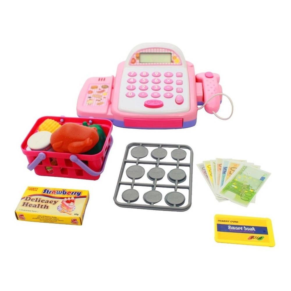 Caixa Registradora Infantil Calculadora Mercadinho Luz e Som Rosa