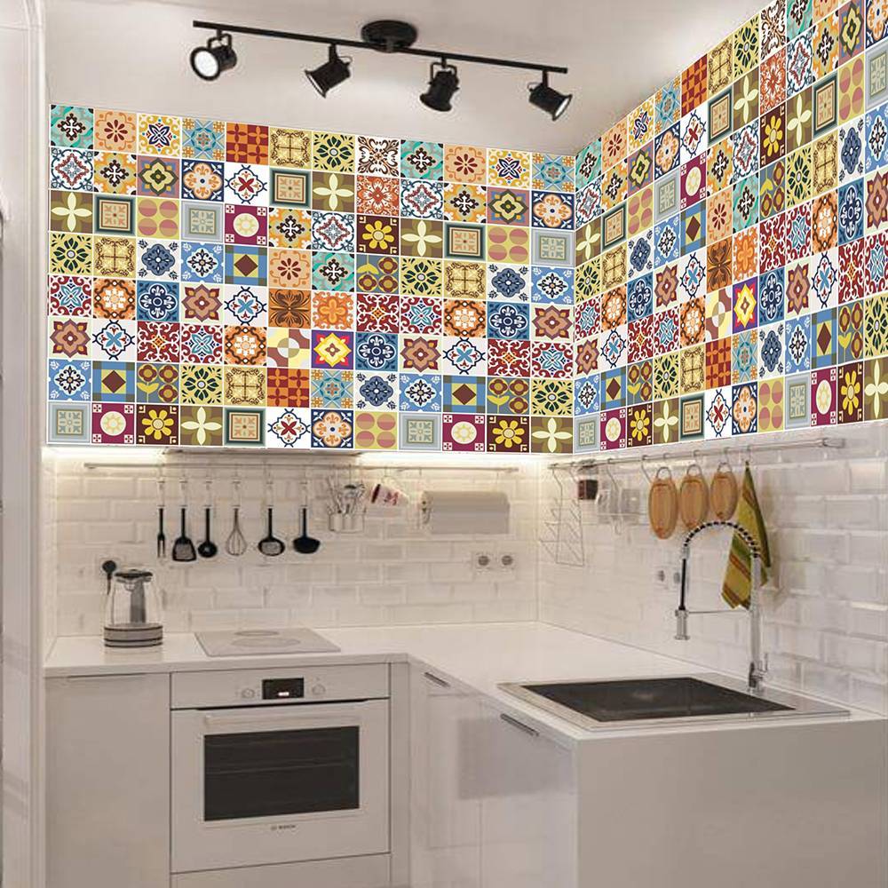 Papel De Parede Adesivo Azulejo Português Colorido 300x52cm