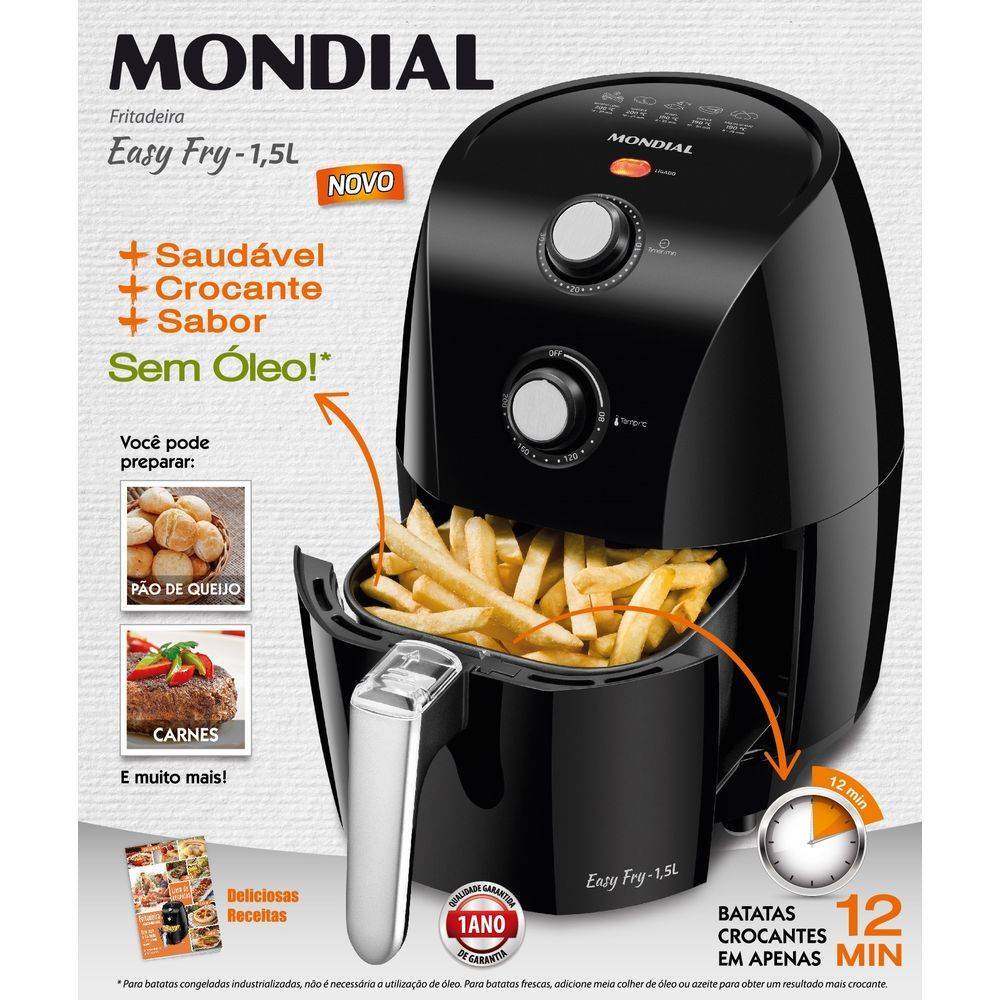 Fritadeira Elétrica Sem Óleo Easy Fry Mondial AF-23 1,5L Preta