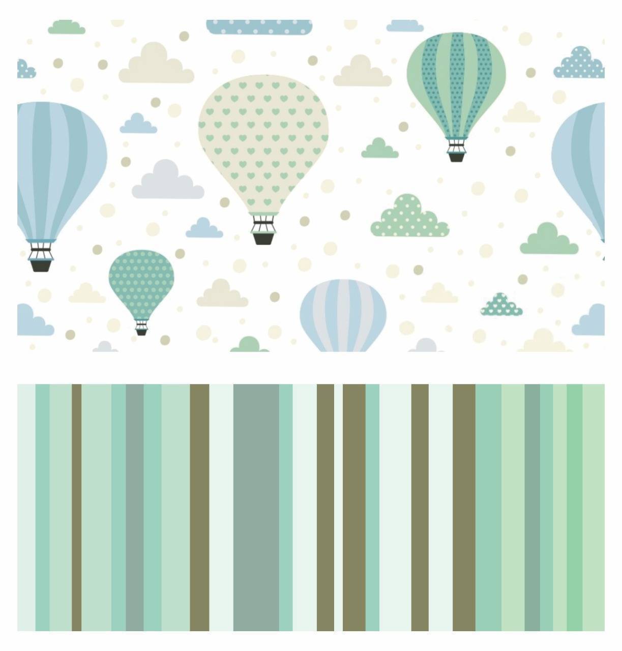 Papel De Parede Adesivo Infantil Balão Listras Verde 300x52cm