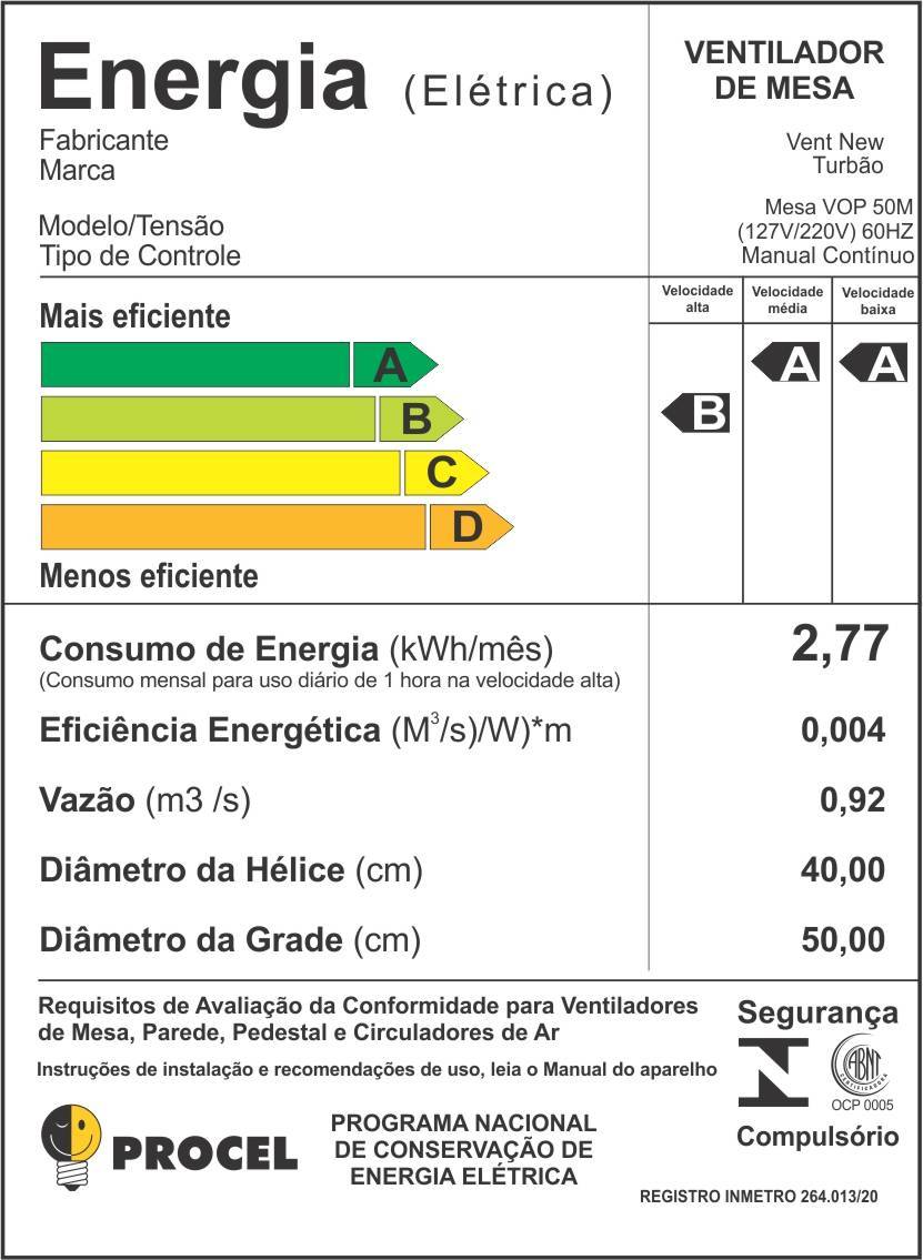 Ventilador De Mesa 6 pás 50cm Preto/Prata Oscilante Turbão