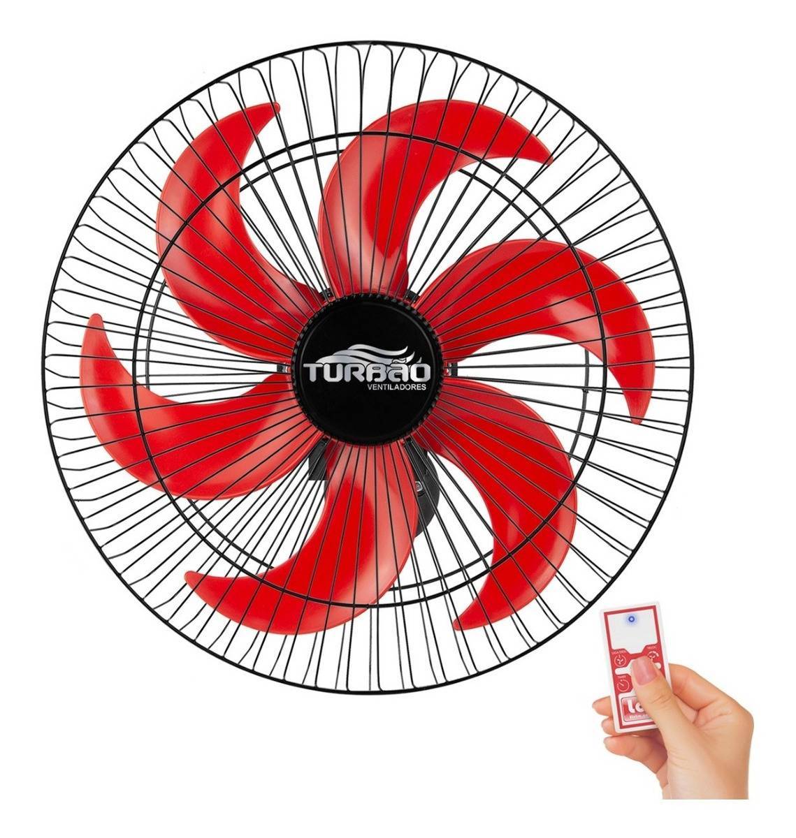 Ventilador de Parede 50cm 6 Pás Preto/Vermelho Turbão Controle Remoto