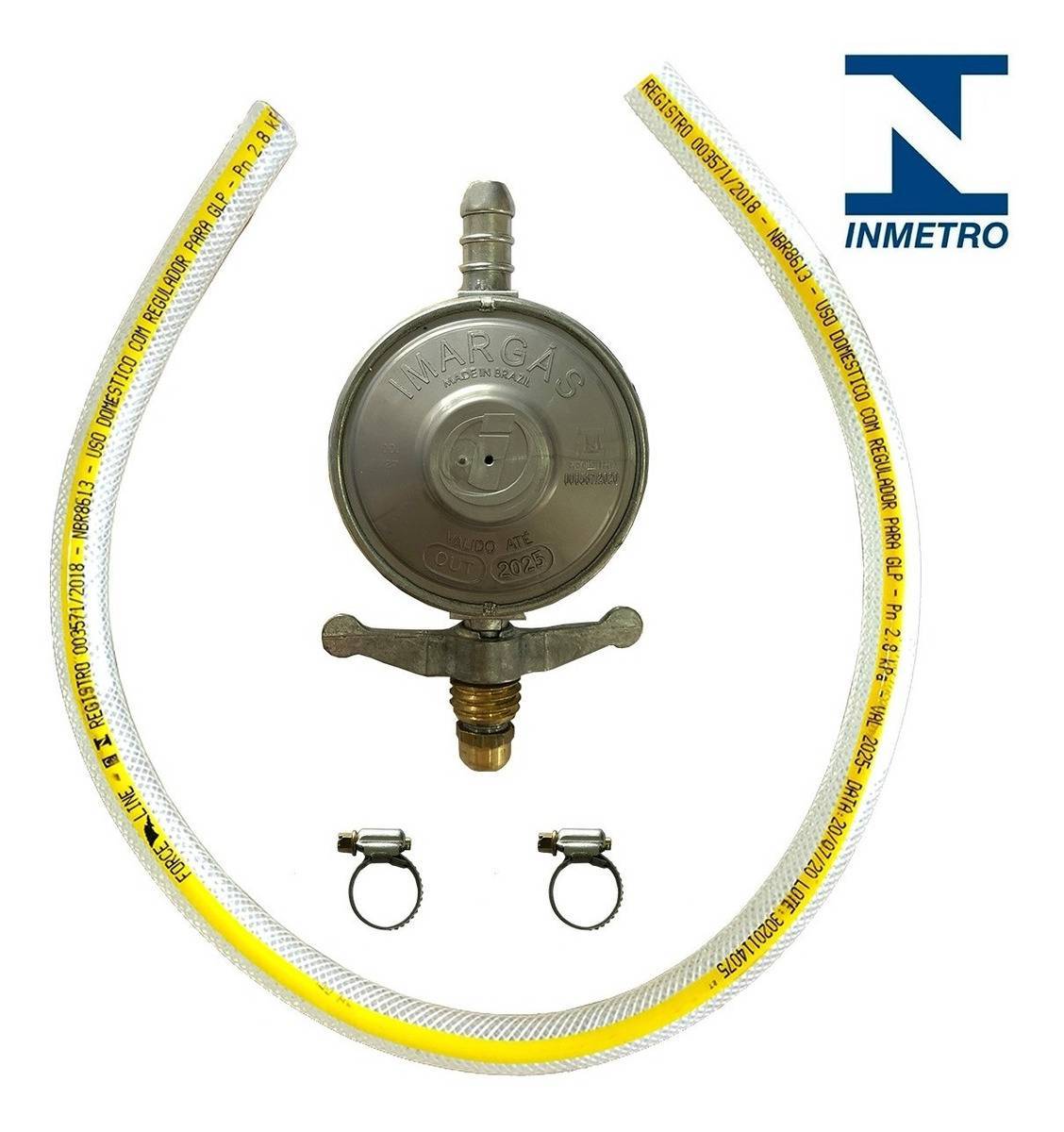 Kit Regulador Registro De Gás + Mangueira 80cm e Abraçadeiras