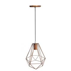 Lustre Pendente Aramado Diamante Cobre P/ 1 Lâmpada