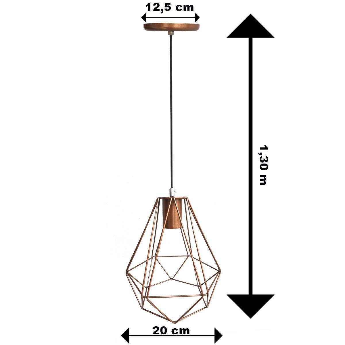 Lustre Pendente Aramado Diamante Cobre P/ 1 Lâmpada