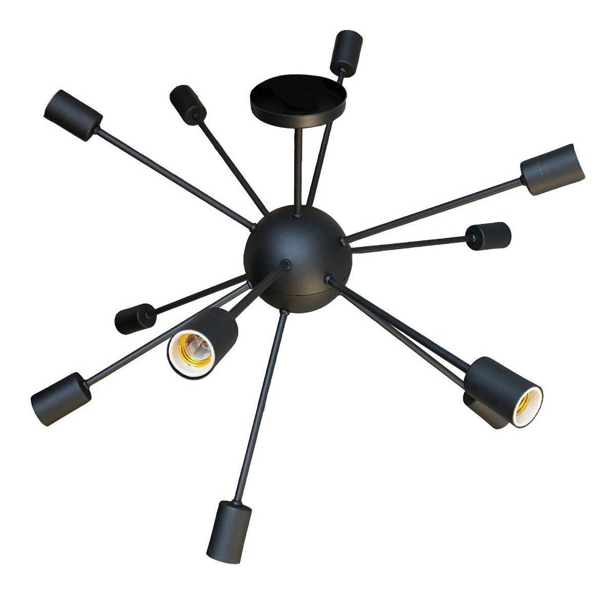 Luminária Pendente Sputnik Átomo 80cm Preto Moderno 12 Lâmpa - LCGELETRO