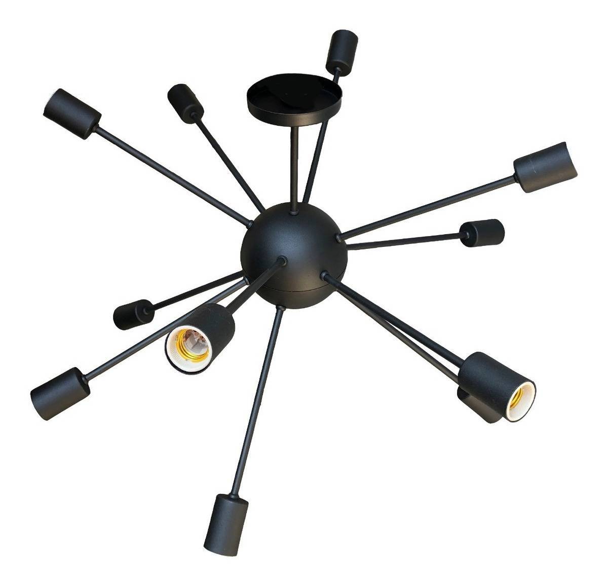 Luminária Pendente Sputnik Átomo 80cm Preto Moderno 12 Lâmpadas