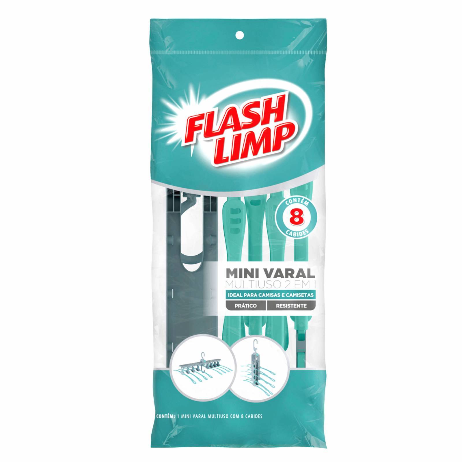 Mini Varal Retrátil 2 em 1 Para 8 Camisas Cabide Flash Limp