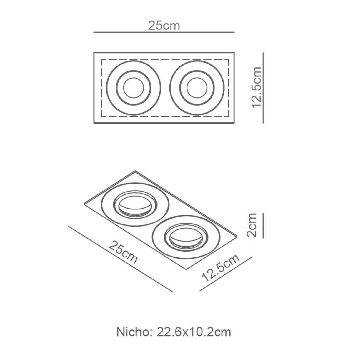 Modulo Embutir Alumínio Preto Par20 E27 Face Plana Dupla Interlight