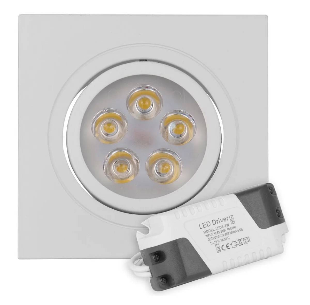 Spot LED Embutir Direcionável Quadrado 5w 6k Branco
