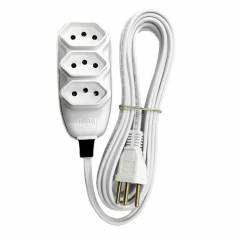 Extensão Compacta com Cabo PP Chato 3 vias 3m 10a 250v Branco - Ilumi