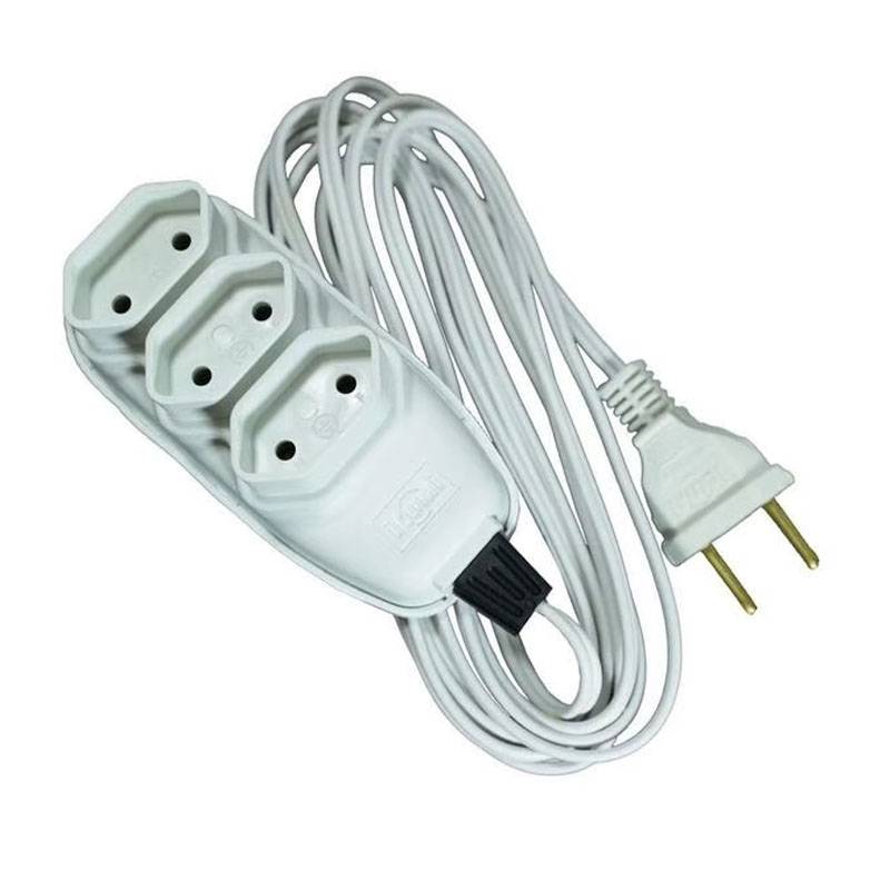 Extensão Compacta com Cabo PP Chato 3 Vias 5M 10A 250V Branco - Ilumi