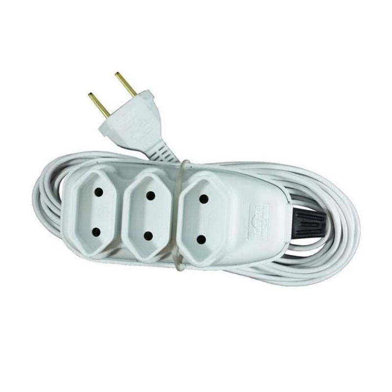 Extensão Compacta com Cabo PP Chato 3 Vias 5M 10A 250V Branco - Ilumi