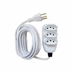 Extensão Compacta com Cabo PP Chato 3 Vias 10M 10A 250V Branco - Ilumi