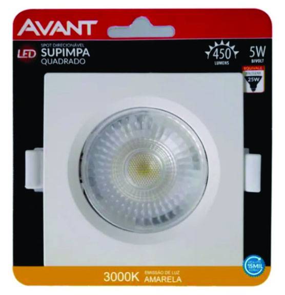 Spot Led Embutir Quadrado 5W Direcionável Bivolt Avant 3000k