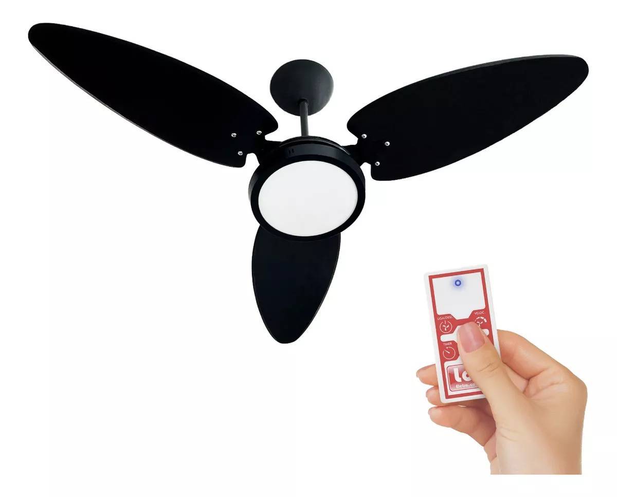 Ventilador De Teto Versatti Preto Plafon Led 18w C/ Controle